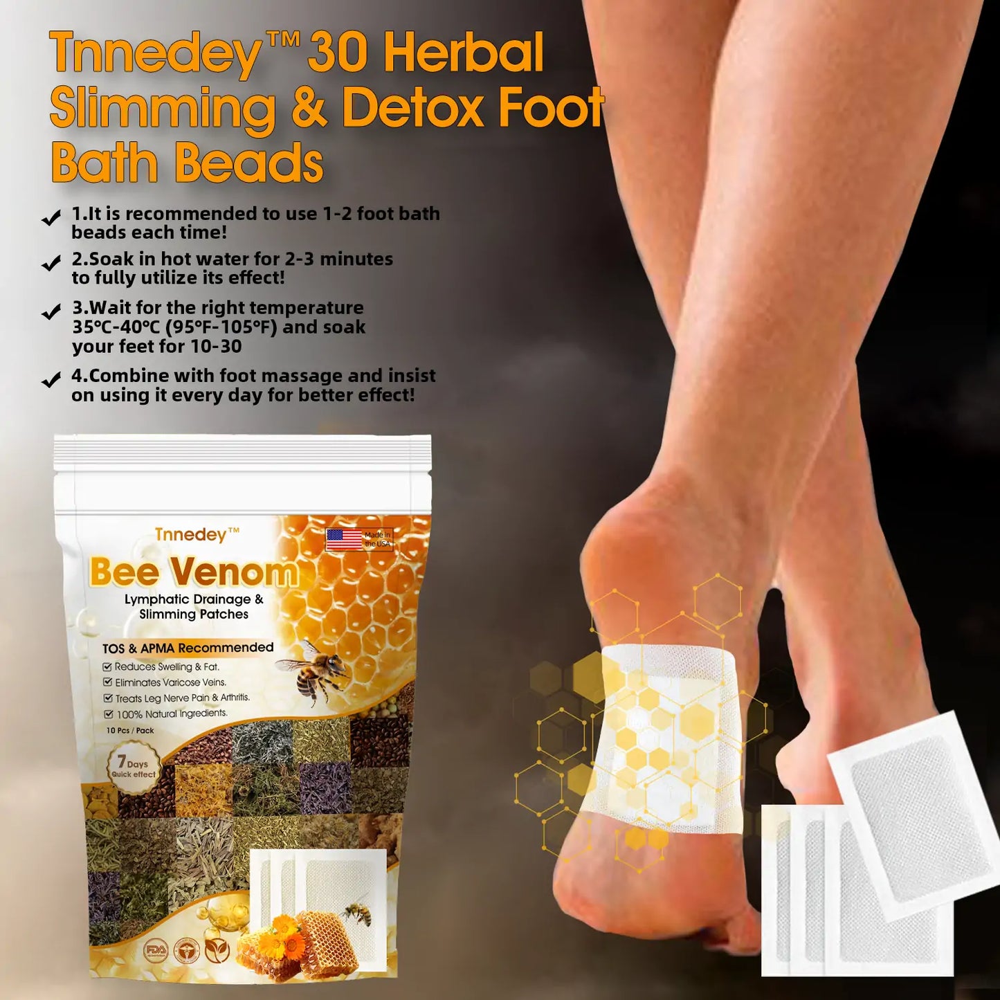 + Bee Venom Lymphatic Drainage & Slimming Foot Patches 🌿👣